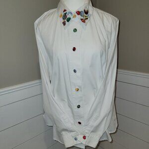 Karen Scott Christmas White with Embroidery Dress/Casual Shirt -Size L